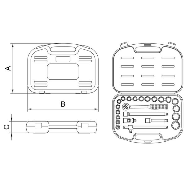 Imagem de Maleta com Soquetes Estriados e Acessórios 1/2" Milímetros - 23 Peças Tramontina PRO
