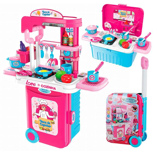 Imagem de Maleta Cozinha Infantil Hora De Cozinhar Com Acessórios Meninas Rosa Dm Toys