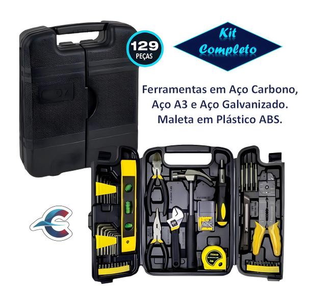 Maleta de Ferramentas Completa 129 Peças Profissional em Aço Carbono e Galvanizado - 123Útil Imagem de Maleta de Ferramentas Completa 129 Peças Profissional em Aço Carbono e Galvanizado