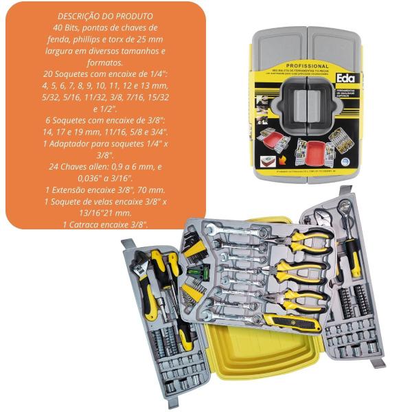 Imagem de Maleta de Ferramentas Manuais 113 Peças Completa - Eda