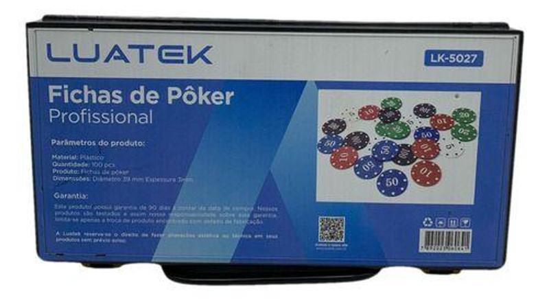 Imagem de Maleta De Fichas Profissionais De Poker - 100 Pçs C/ Dealer - Luatek