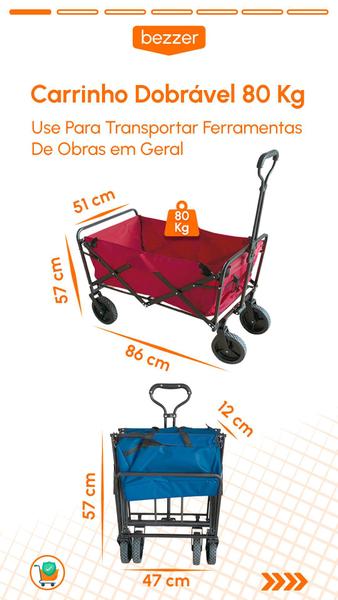 Imagem de Maleta Dobrável até 80kg Carrinho para Ferramenta Caixas Objetos Transporte de Cargas Máquinas e Equipamentos Multiuso