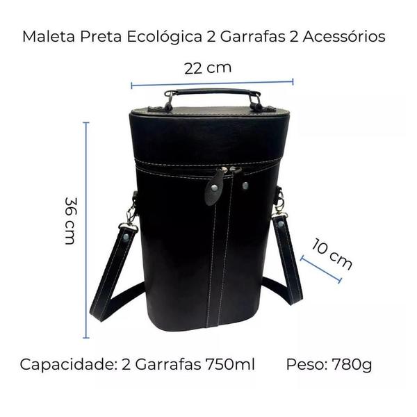 Imagem de Maleta em material sintético Porta 2 Garrafas Vinho com Abridor e Tampa