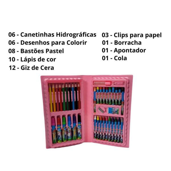 Imagem de Maleta Escolar de Pintura Infantil 48 Peças Estojo Completo Unicórnio Rosa Volta às aulas multicolor Menina + 6 anos