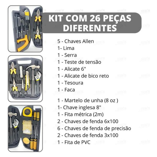 Imagem de Maleta Estojo Kit Caixa Jogo Ferramentas Completa 26 Peças Fácil Transporte