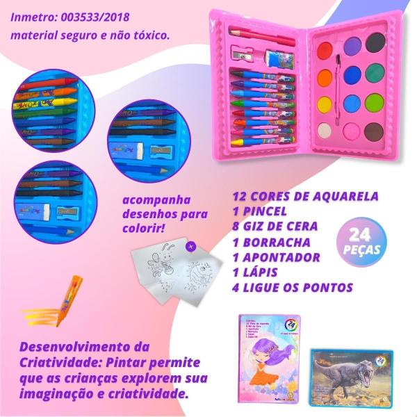 Imagem de Maleta Infantil Escolar Unicórnio 24 Peças - Giz de Cera, Aquarela