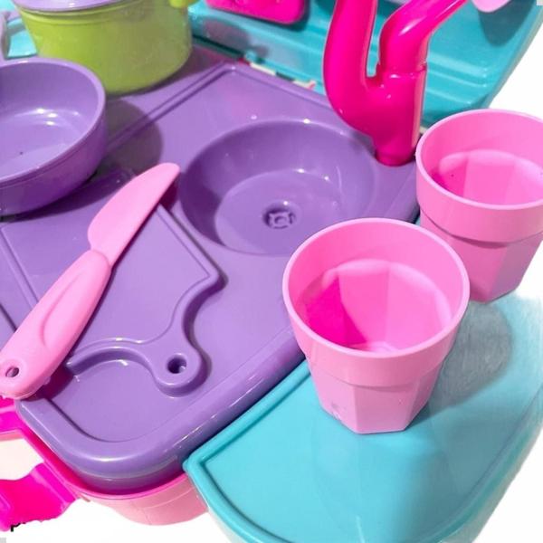 Imagem de Maleta Infantil Menina Kit Com Panelinhas Fogão Pia 12 Acessórios