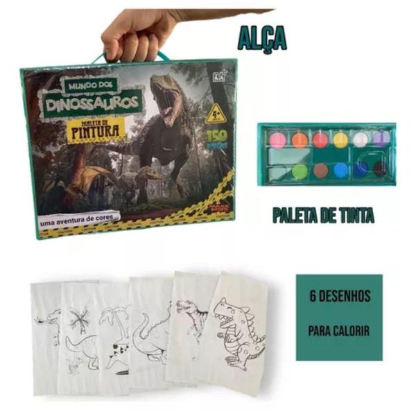 Imagem de Maleta Infantil Pintura 150 Peças Estojo Escolar Dinossauro