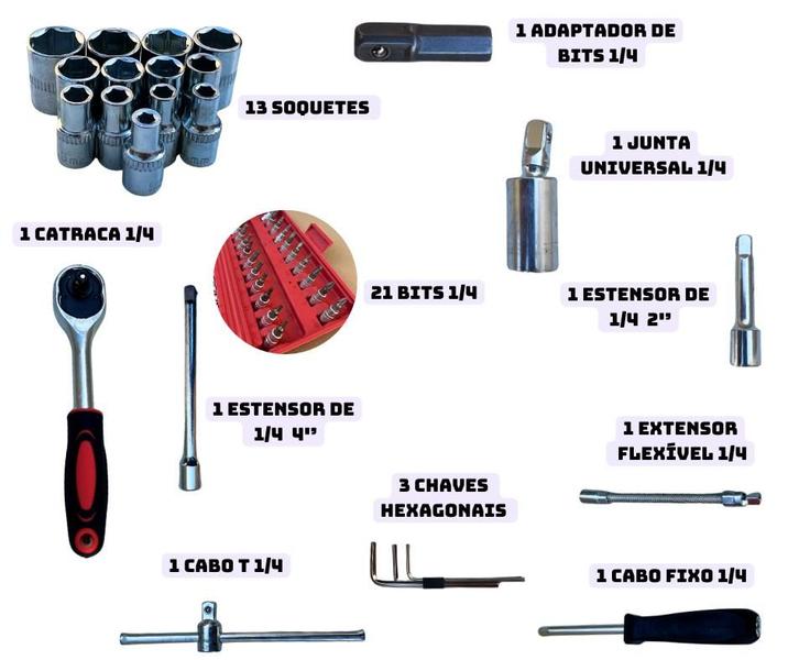 Imagem de Maleta Jogo Chave 46 Peças Catraca Soquete Fenda Torx Philips Kit Ferramentas 46 peças