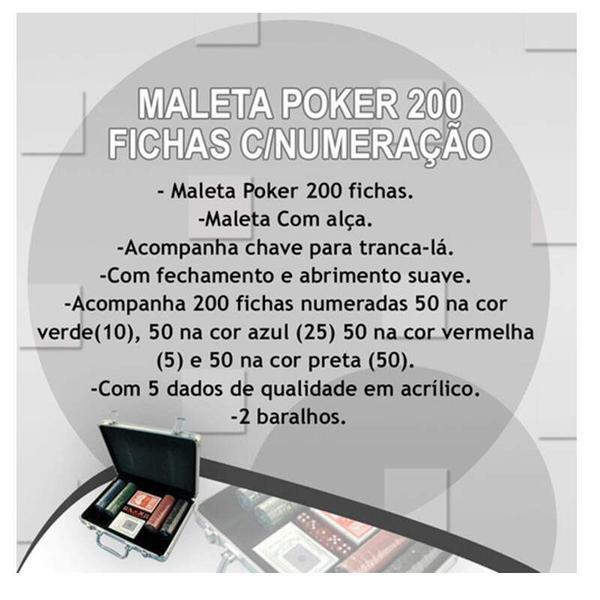 Imagem de Maleta Jogo de Poker 200 Fichas Cardosoutl 2 Baralhos 5Dados