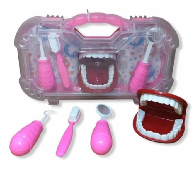 Imagem de Maleta Kit Dentista Rosa Odontologia Brinquedo Infantil Educativo