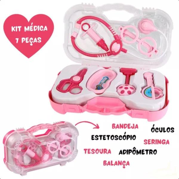 Imagem de Maleta Mini Doutor Kit Médico Infantil 7 Peças Colorida Rosa