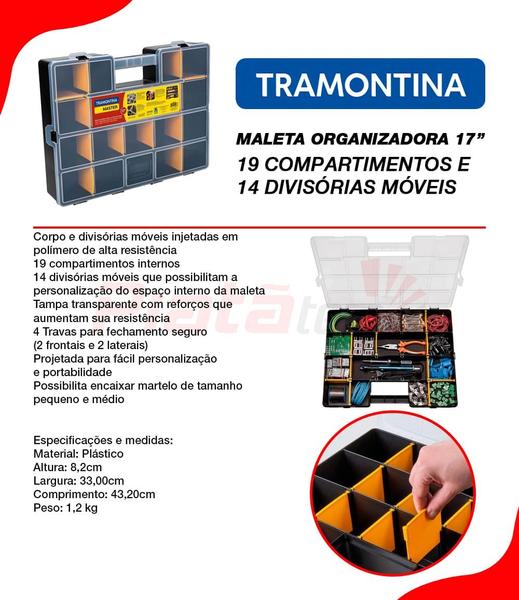 Imagem de Maleta Organizadora Plástica 17 Pol. com 19 Compartimentos e 14 Divisórias Móveis - Tramontina