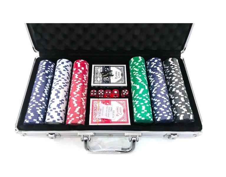 Imagem de Maleta Poker 300 Fichas Kit Completo 2 Baralhos 5 Dados