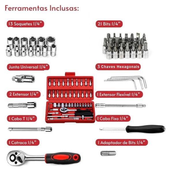 Imagem de Maleta prática com 46 ferramentas organizadas e compactas.