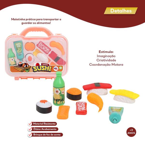 Maleta Sushi Comida Japonesa Plástico Kit Cozinha Infantil - Paki Toys Imagem de Maleta Sushi Comida Japonesa Plástico Kit Cozinha Infantil