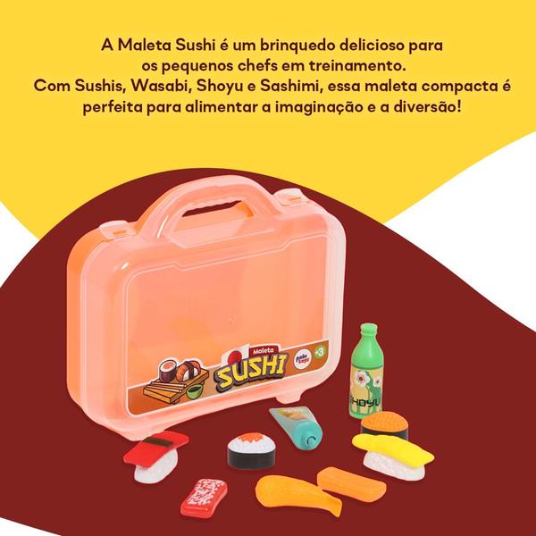 Maleta Sushi Comida Japonesa Plástico Kit Cozinha Infantil - Paki Toys Imagem de Maleta Sushi Comida Japonesa Plástico Kit Cozinha Infantil