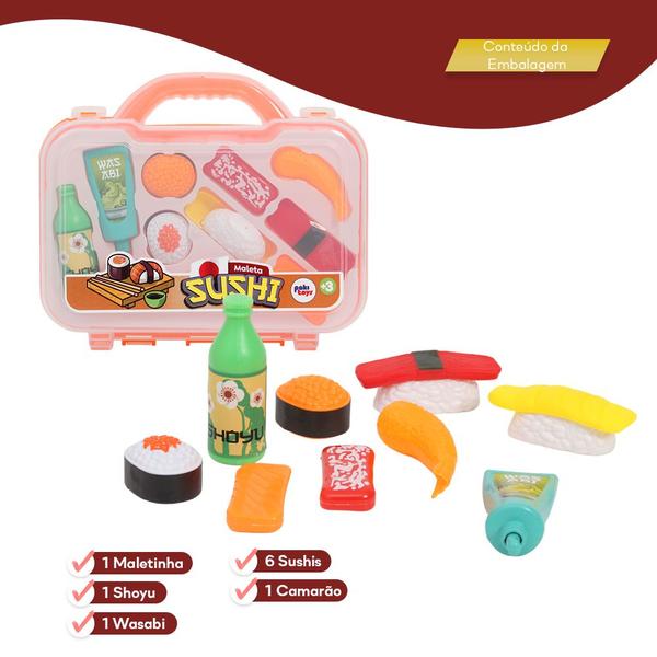 Maleta Sushi Comida Japonesa Plástico Kit Cozinha Infantil - Paki Toys Imagem de Maleta Sushi Comida Japonesa Plástico Kit Cozinha Infantil
