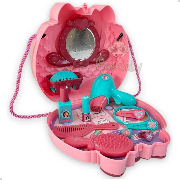 Imagem de Maletinha Infantil Bolsa Cabeleireira Brinquedo Kit 16 Peças Rosa Completa