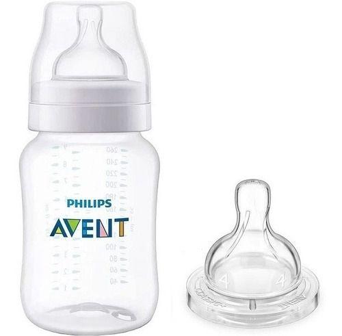 Mamadeira Anti-colic Transp 260ml + Bico Nº4 - Philips Avent Imagem de Mamadeira Anti-colic Transp 260ml + Bico Nº4 - Philips Avent