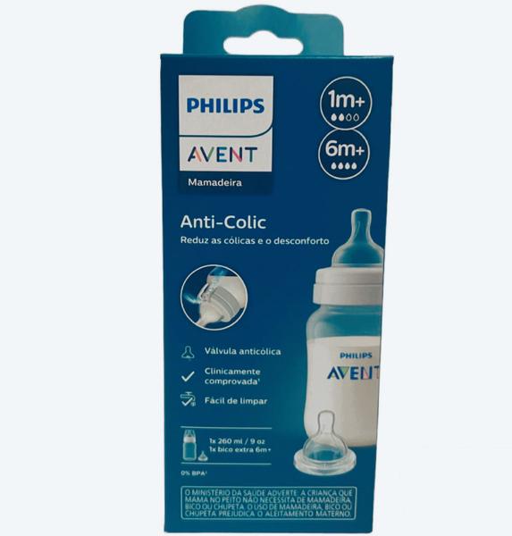 Mamadeira Anti-colic Transp 260ml + Bico Nº4 - Philips Avent Imagem de Mamadeira Anti-colic Transp 260ml + Bico Nº4 - Philips Avent
