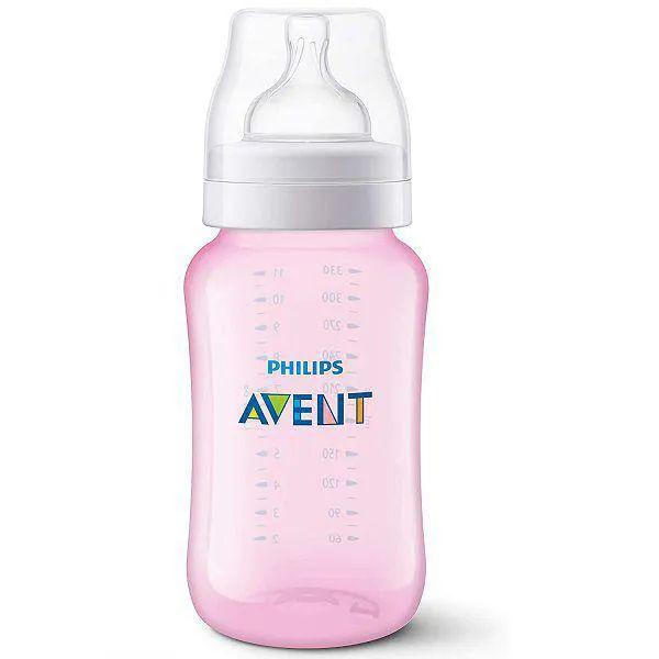 Imagem de Mamadeira Avent Clássica Rosa Anti Cólica 330 ml com bico extra 6m+ SCD809/29