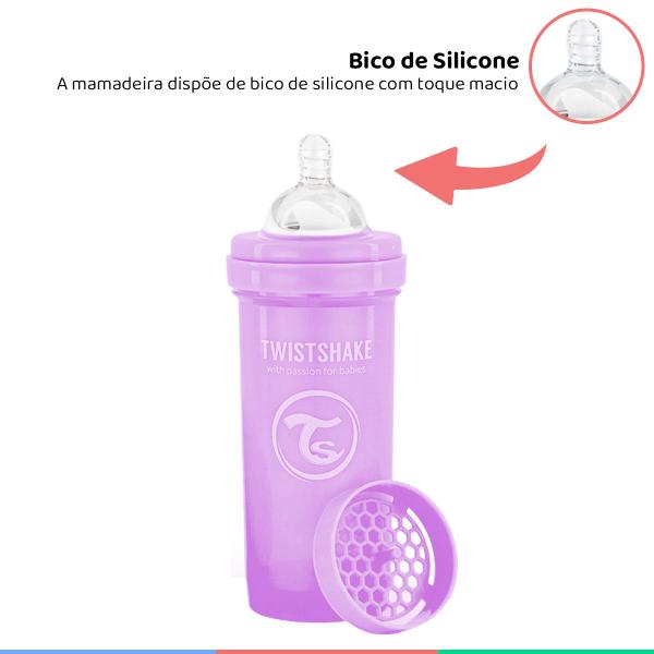 Imagem de Mamadeira Bebê Bico de Silicone +2 Meses Infantil 260ml Antivazamento Com Recipiente Leite em Pó 100ml Mixer Twistshake