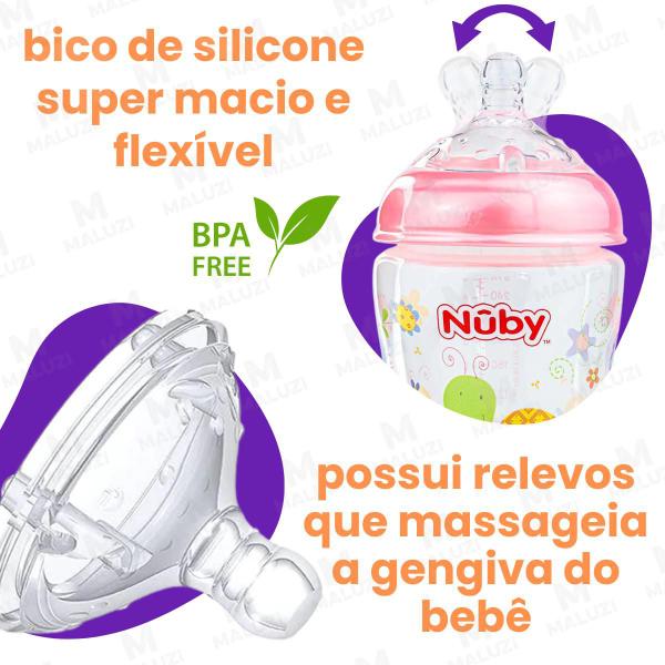 Imagem de Mamadeira Bico Largo PREMIUM Anticólica Bebê que Imita Seios Peito da Mãe 270ml Rosa Azul Nuby-com Embalagem Protetora para Presente