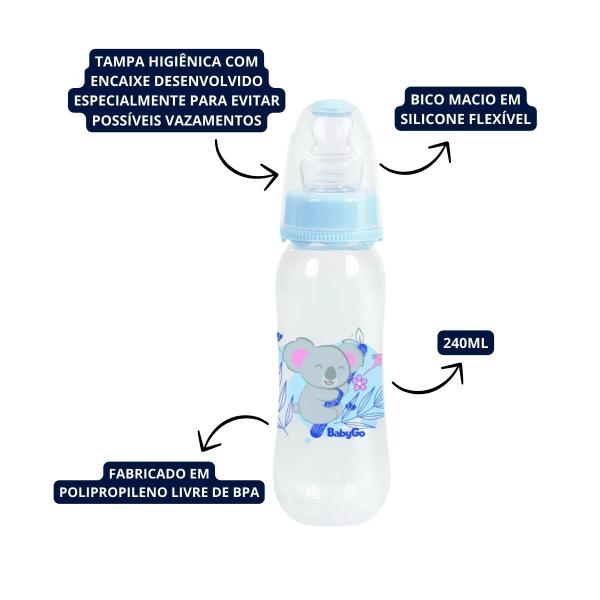 Imagem de Mamadeira Bico Macio com Tampa Higiênica Azul Coala Menino 240ml BabyGo