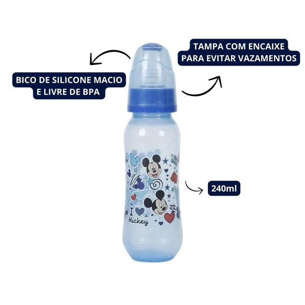 Imagem de Mamadeira Bico Macio com Tampa Higiênica Azul Mickey 240ml Disney BabyGo