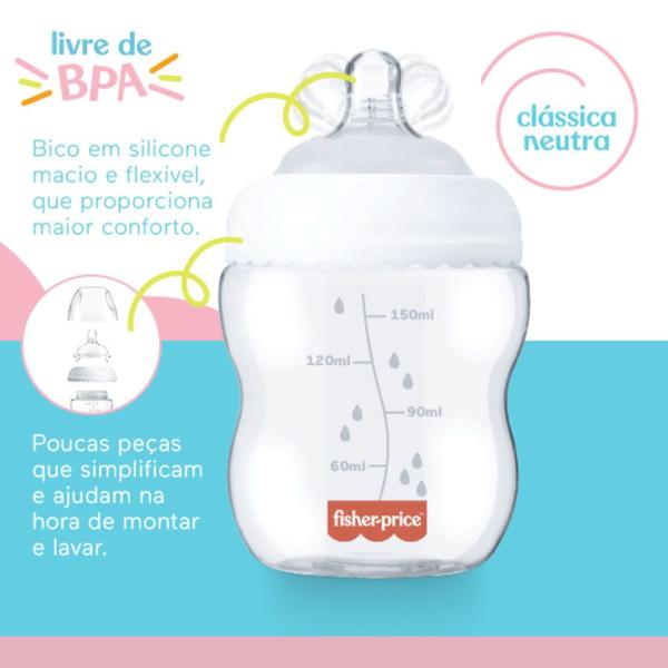 Imagem de Mamadeira Bico Silicone Anticolica Fisher Price Classi 270ml