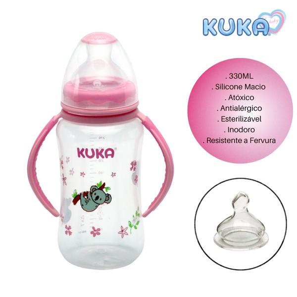 Imagem de Mamadeira Big Natural 330 ml Rosa c/ Alça 6+ m - Kuka