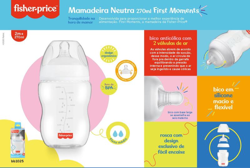 Imagem de Mamadeira Classic Neutra Anticólica Ergonômica 270ml +2 meses Fisher Price