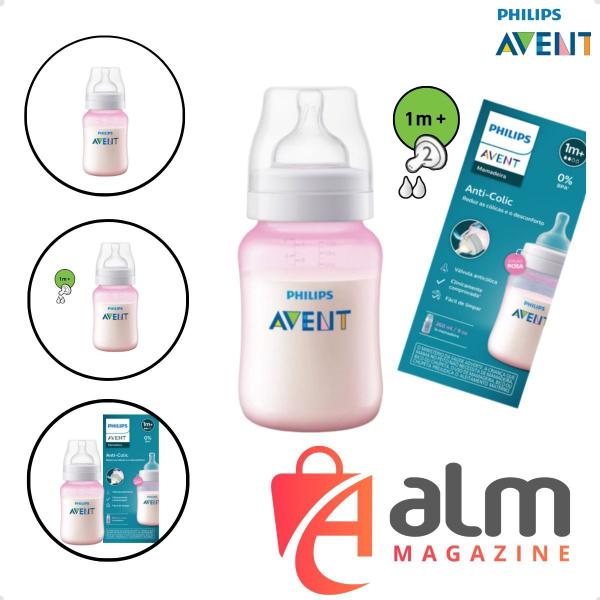 Imagem de Mamadeira Classica Anti Colic - 260ml Rosa - Philips Avent Bico n2- 1a3 meses