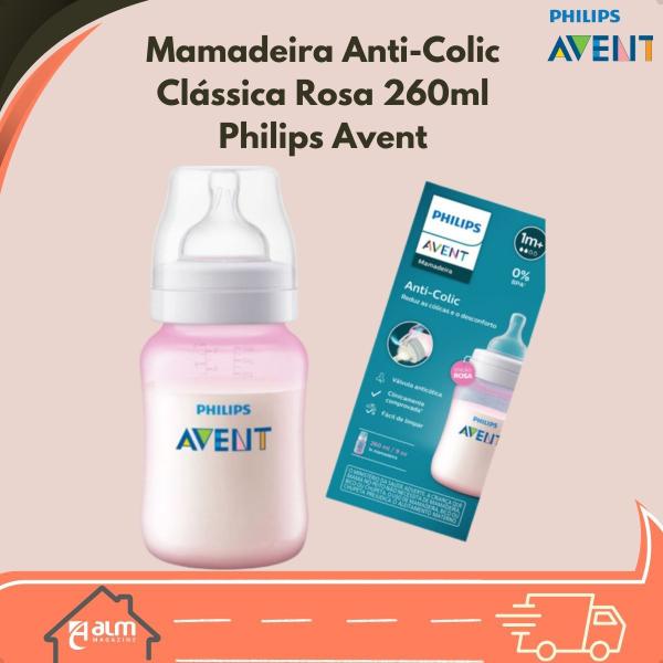 Imagem de Mamadeira Classica Anti Colic - 260ml Rosa - Philips Avent Bico n2- 1a3 meses