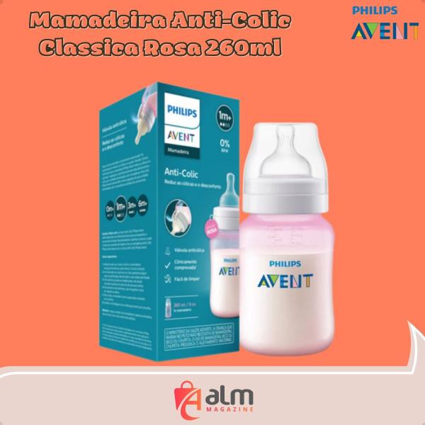 Imagem de Mamadeira Classica Anti Colic - 260ml Rosa - Philips Avent Bico n2- 1a3 meses