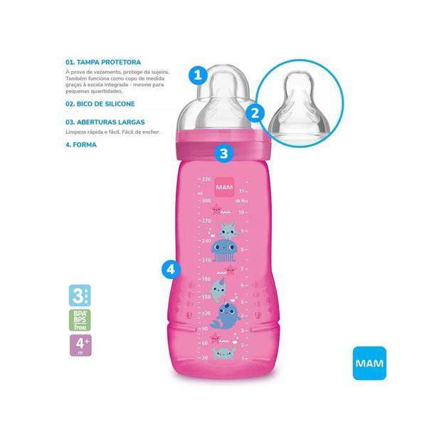 Imagem de Mamadeira Easy Active Bico 4m+ Neutra 330ml - MAM