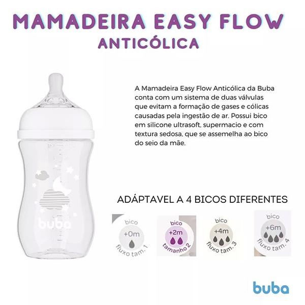 Imagem de Mamadeira Easy Flow Bico em Silicone Utrasoft 270ml Decorada Anticólica +2m - Buba