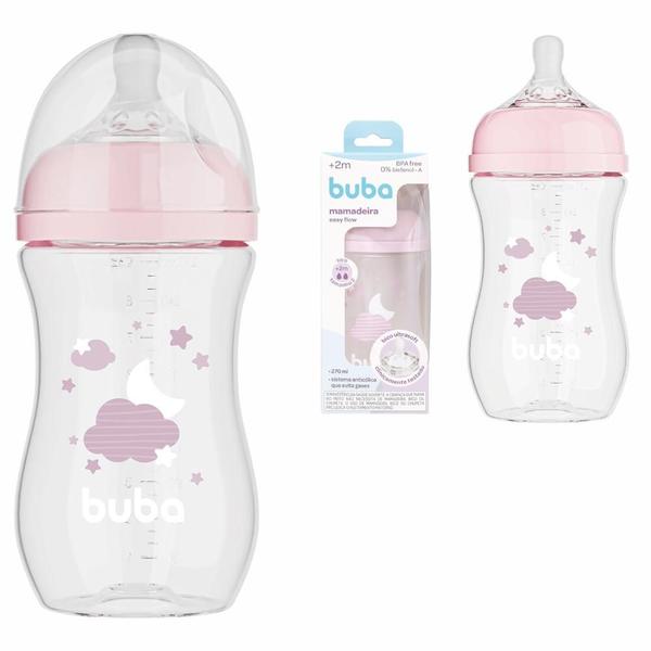 Imagem de Mamadeira easy flow nuvem rosa 270ml bico tamanho 2 bebês +2 meses buba