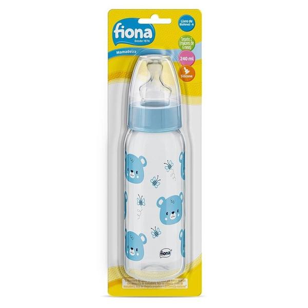 Imagem de Mamadeira Fiona Desenhos Orto Silicone 240ml Tamanho 2 Azul