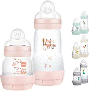 Imagem de Mamadeira infantil bebê kit azul  rosa e bege com 2 unidades easy start tamanho 0 meses mam