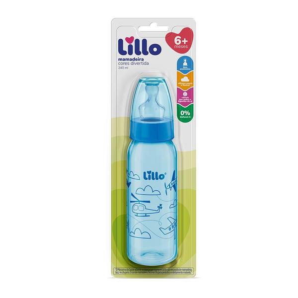 Imagem de Mamadeira Lillo Divertida Silicone Antivazamento 240ml 6 Meses com Medidor