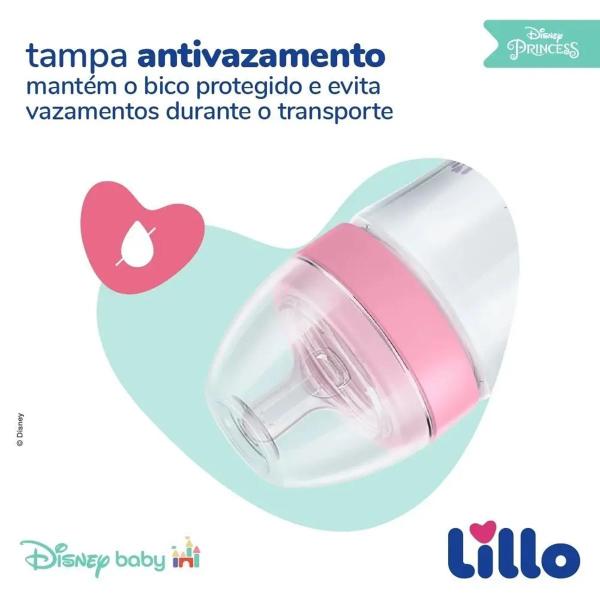 Imagem de Mamadeira Lillo Super Evolution Princess 300ml Disney Baby 6+ Meses Bico Redondo Silicone Princesas