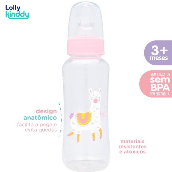 Imagem de Mamadeira Lolly Zoo Bico Redondo Silicone Rosa Sortida 250ml