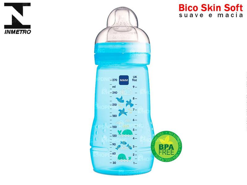 Imagem de Mamadeira Mam 270ML Azul Com Bico Silk TouchTM Silicone