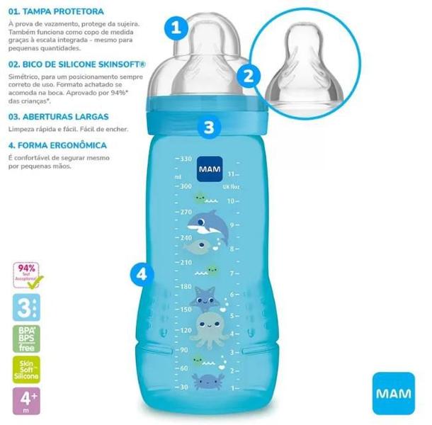 Imagem de Mamadeira MAM Easy Active 4M+ 330ml Azul