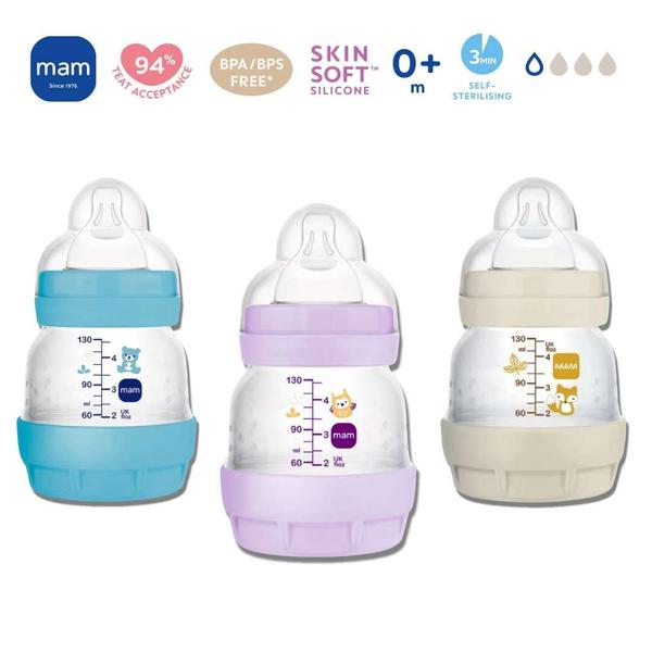 Imagem de Mamadeira MAM Original Easy Start 130ml 0+ meses anticólica auto esterilizável fluxo super lento