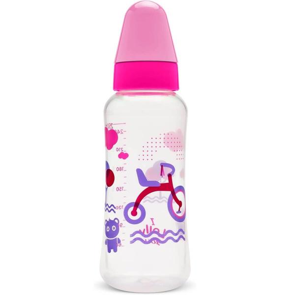 Imagem de Mamadeira Menina 250ml Viva Bico Achatado Silicone Lolly Rosa