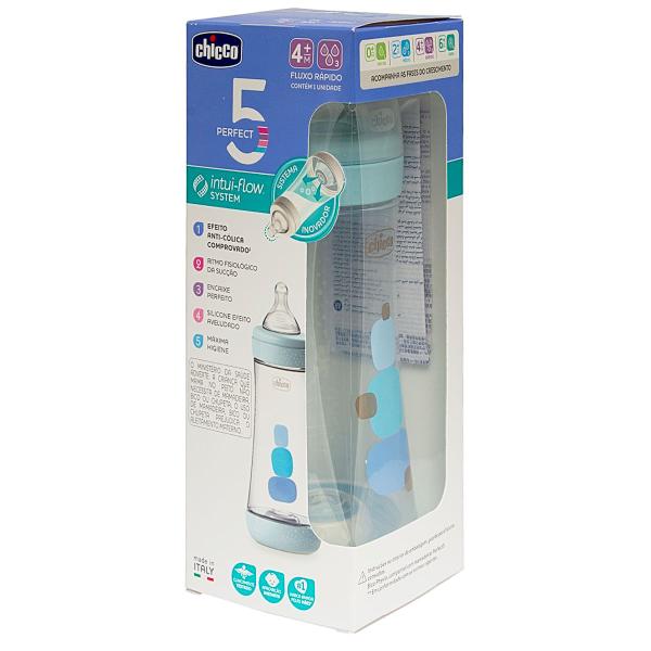 Imagem de Mamadeira Perfect 5 300ml Fluxo Rápido Azul (4m+) Chicco