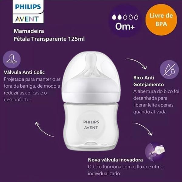 Imagem de Mamadeira Pétala 3.0 125ml Com Bico Nº2 Transparente - Philips Avent